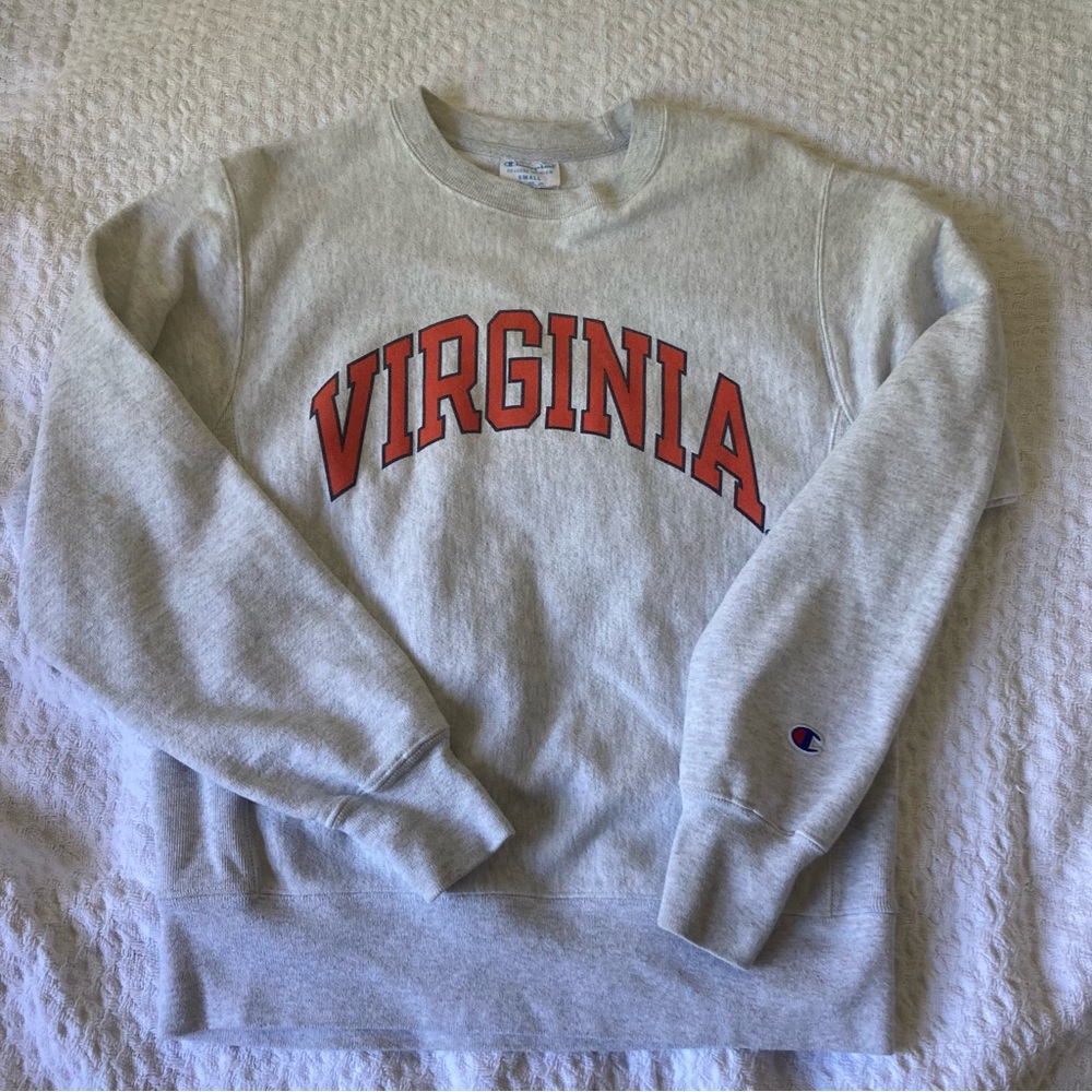 University of Virginia Champion Reverse Weave Crew Neck Sweatshirt Grey S